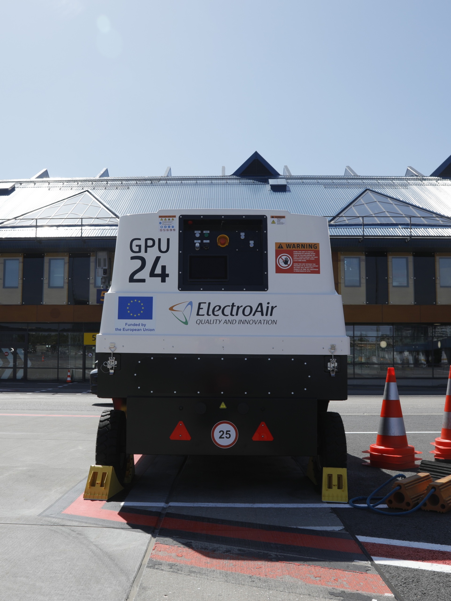 ElectroAir Ground Power Unit (GPU) positioned on airport apron for reliable aircraft power supply