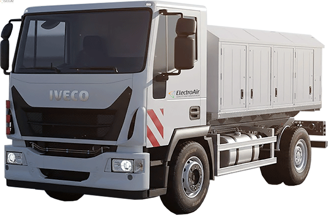 Mobile gas charging station on Iveco truck - front view, ElectroAir